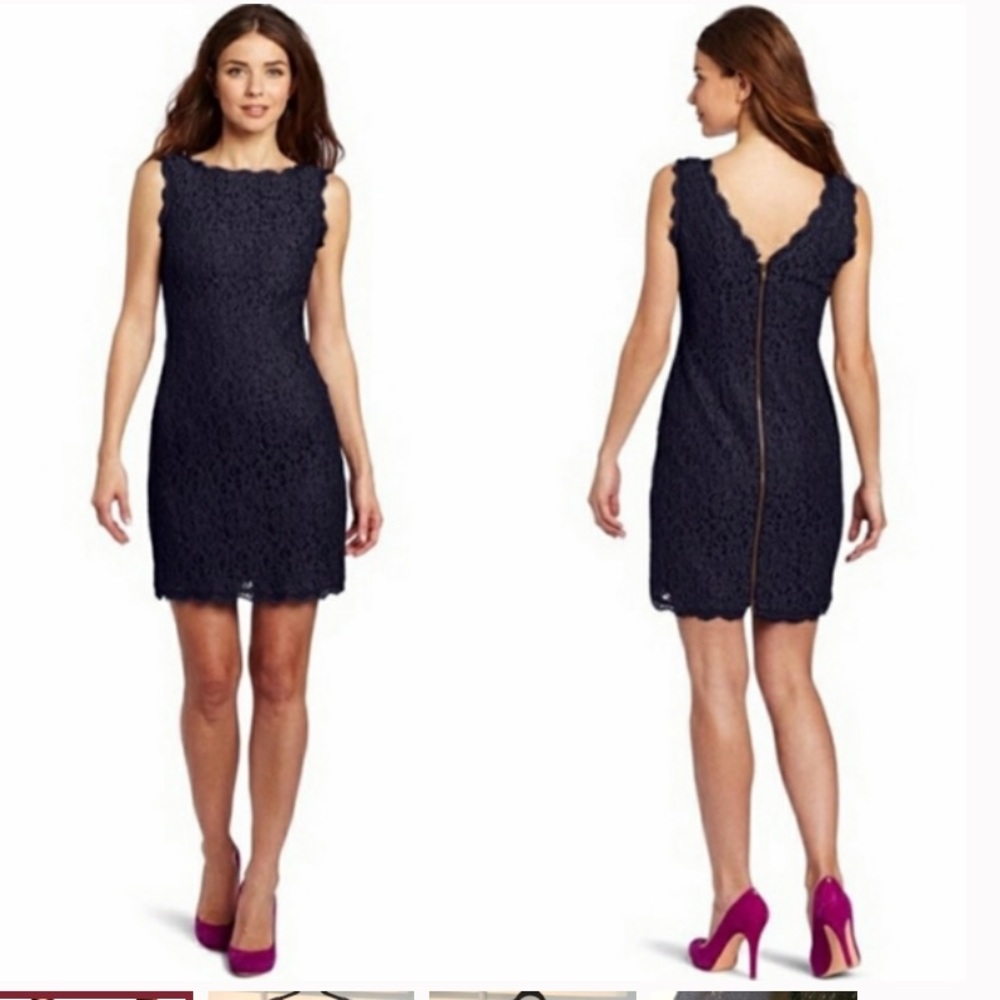 Navy Blue Lace Sleeveless Dress